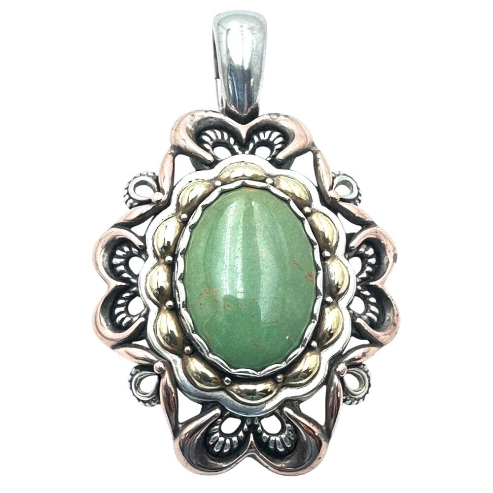 Carolyn Pollack Copper Brass Sterling Silver Green Gemstone Pendant 2.5"